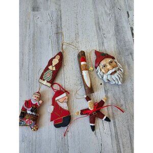 Santa embroidered starfish wooden rustic ornament set vintage Xmas tree claws cl
